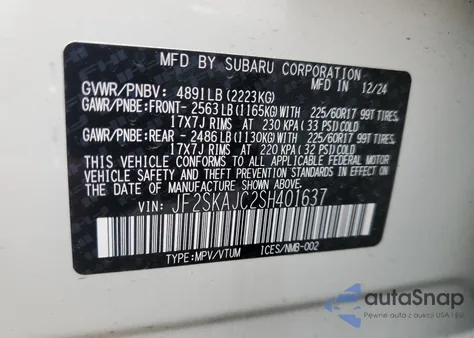 2025 Subaru Forester Wilderness из США, поврежденный, VIN JF2SKAJC2SH401637